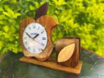 Handcrafted Wooden Apple Desk Clock with Pen Holder – Premium Wooden Table Clock & Office Organizer - Image 4