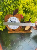 Handcrafted Wooden Apple Desk Clock with Pen Holder – Premium Wooden Table Clock & Office Organizer - Image 3