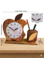 Handcrafted Wooden Apple Desk Clock with Pen Holder – Premium Wooden Table Clock & Office Organizer - Image 2