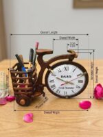 Handcrafted Wooden Bicycle Table Clock with Flower Holder – Decorative Wooden Desk Clock for Home & Office - Image 2