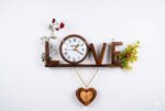 Handcrafted Wooden LOVE Wall Clock  & Heart Pendant – Decorative Wooden Wall Decor